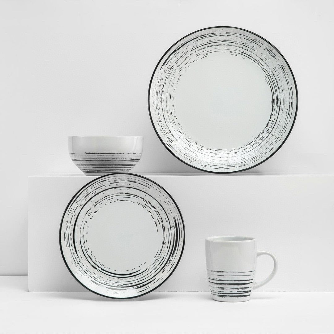 16-piece set of ceramic bark glaze with embossed design