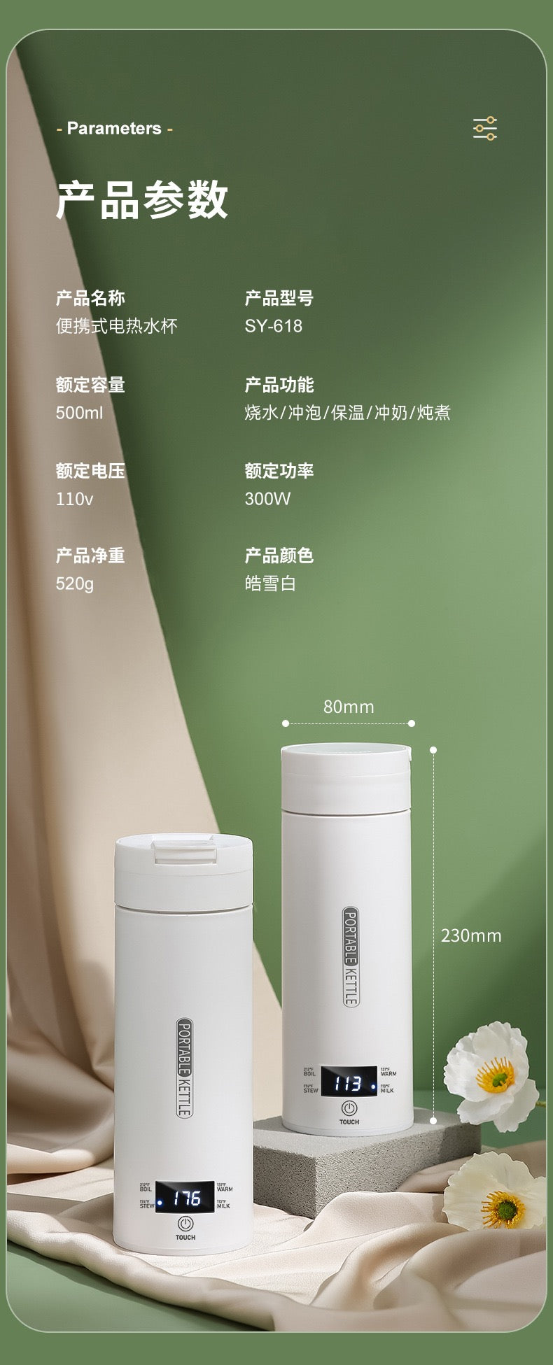 US standard 110V travel electric kettle 500ml