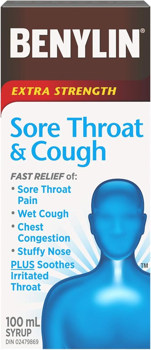 BENYLIN Extra Strength Sore Throat and Cough Syrup喉咙痛咳嗽糖浆 100mL