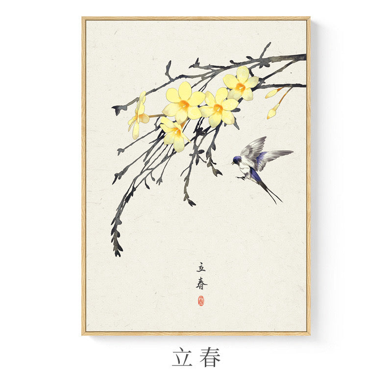 Oil Painting Village Decorative Painting 24 Solar Terms Chinese Ancient Style Hanging Scroll (Start of Spring)