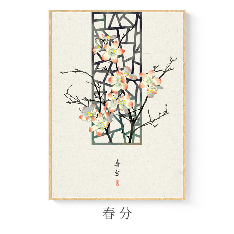 Oil painting village decorative painting 24 Solar Terms Chinese ancient style hanging painting (Spring Equinox)
