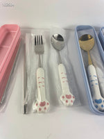 Cute Cat Paw Ceramic 304 Stainless Steel Cutlery Set