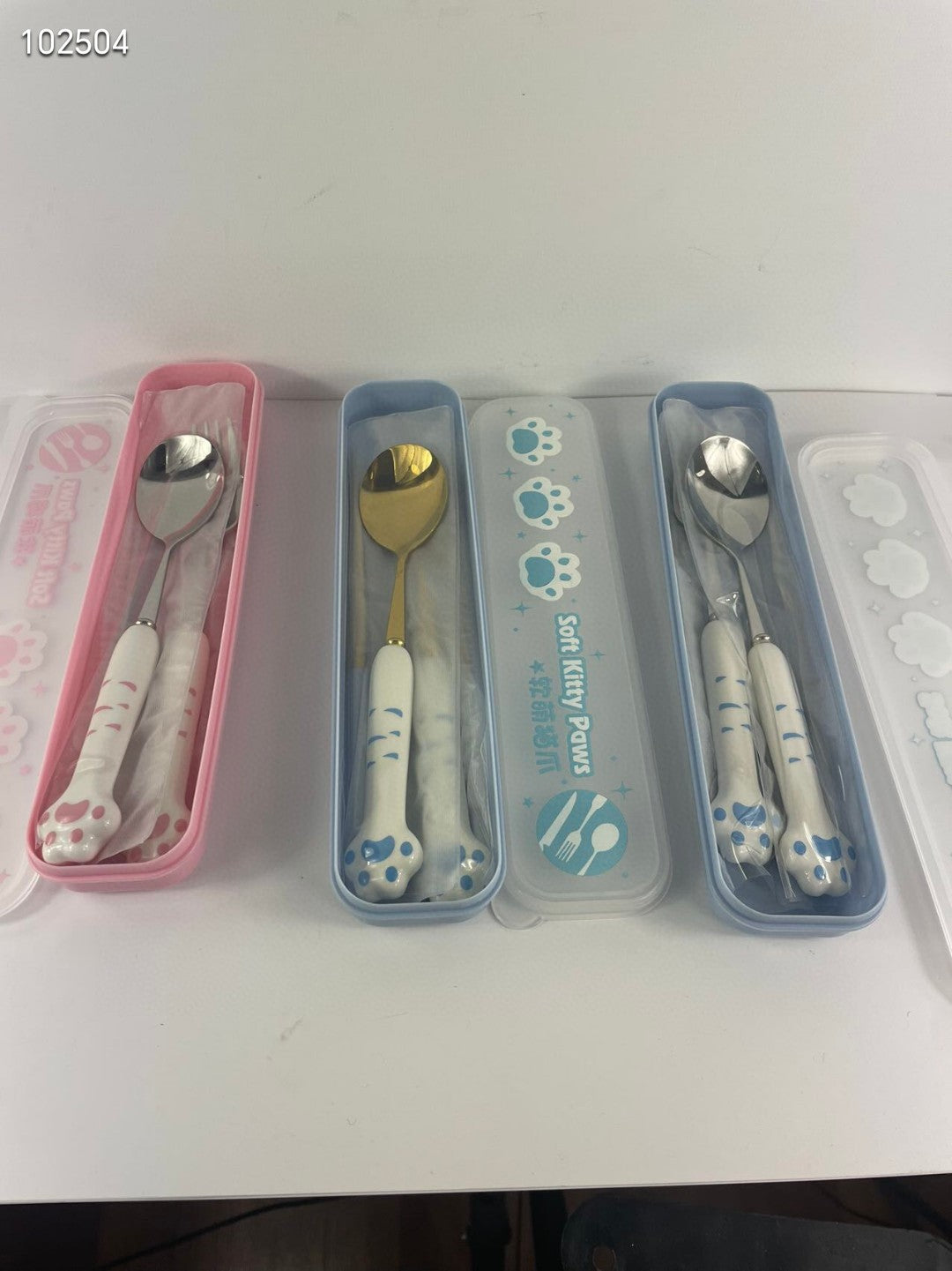 Cute Cat Paw Ceramic 304 Stainless Steel Cutlery Set