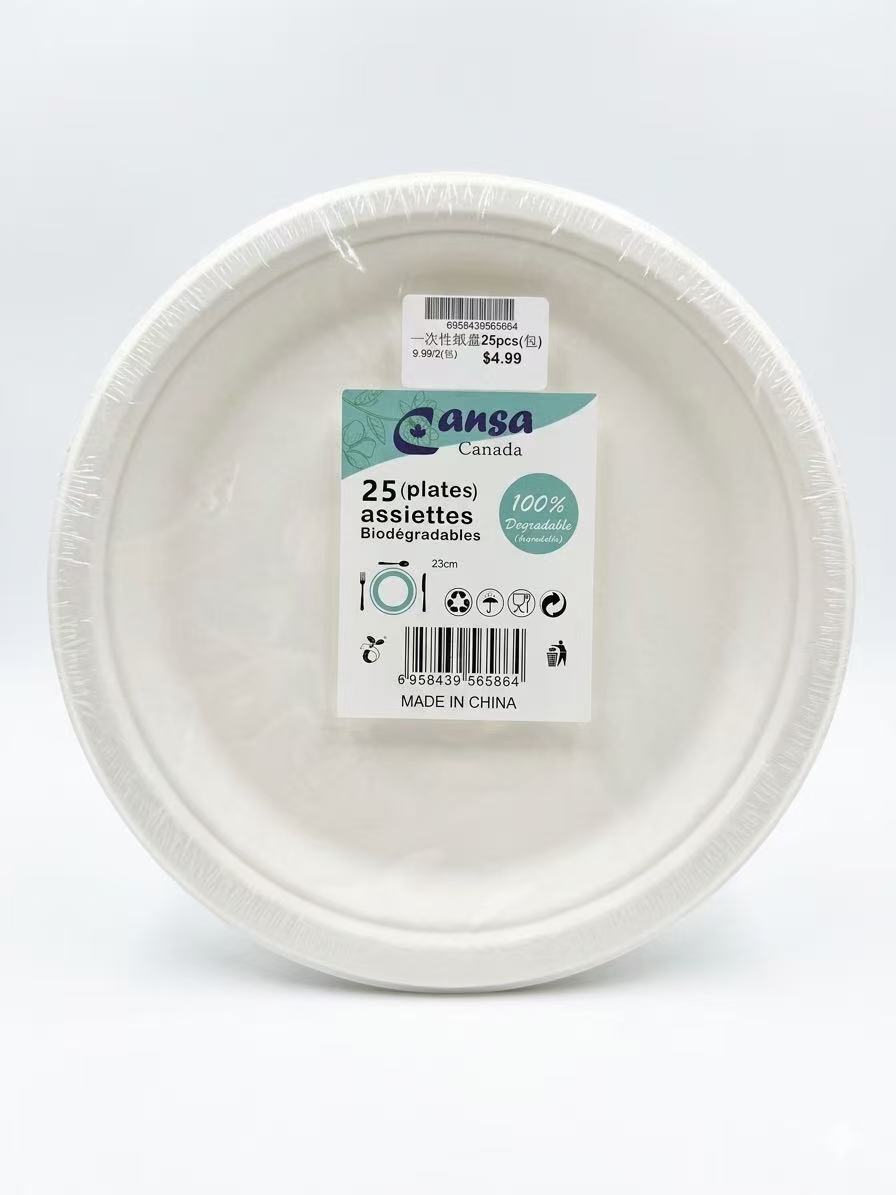 一次性环保纸盘子 25个装（白色）