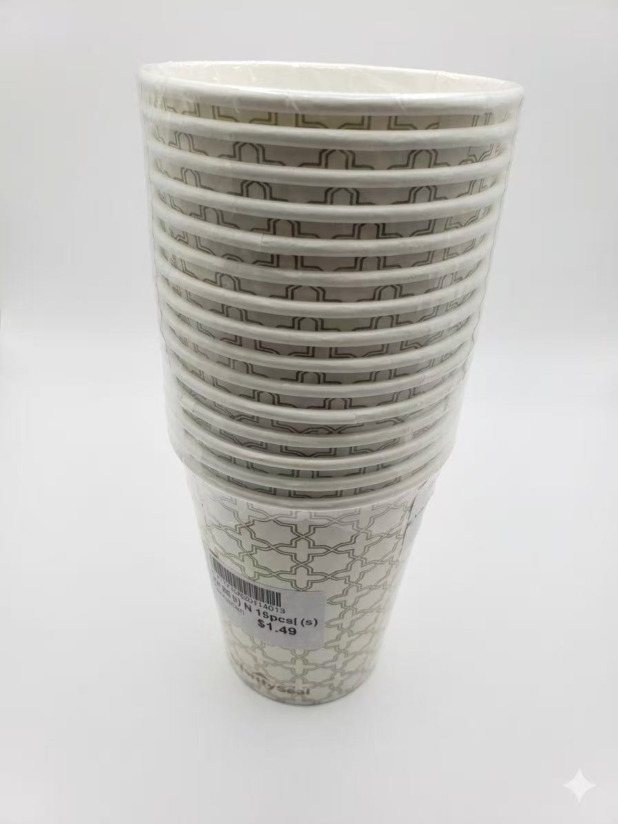 一次性环保咏啡杯子 15个装（白色花纹）