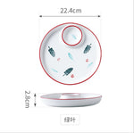Internet-famous Japanese dumpling plate with integrated vinegar dish tableware