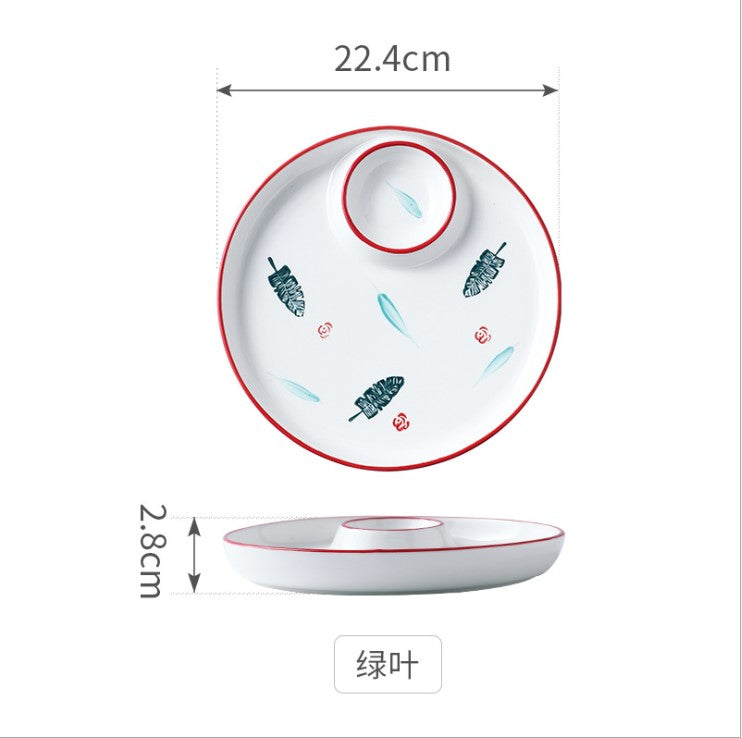Internet-famous Japanese dumpling plate with integrated vinegar dish tableware