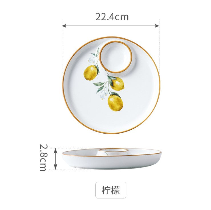 Internet-famous Japanese dumpling plate with integrated vinegar dish tableware