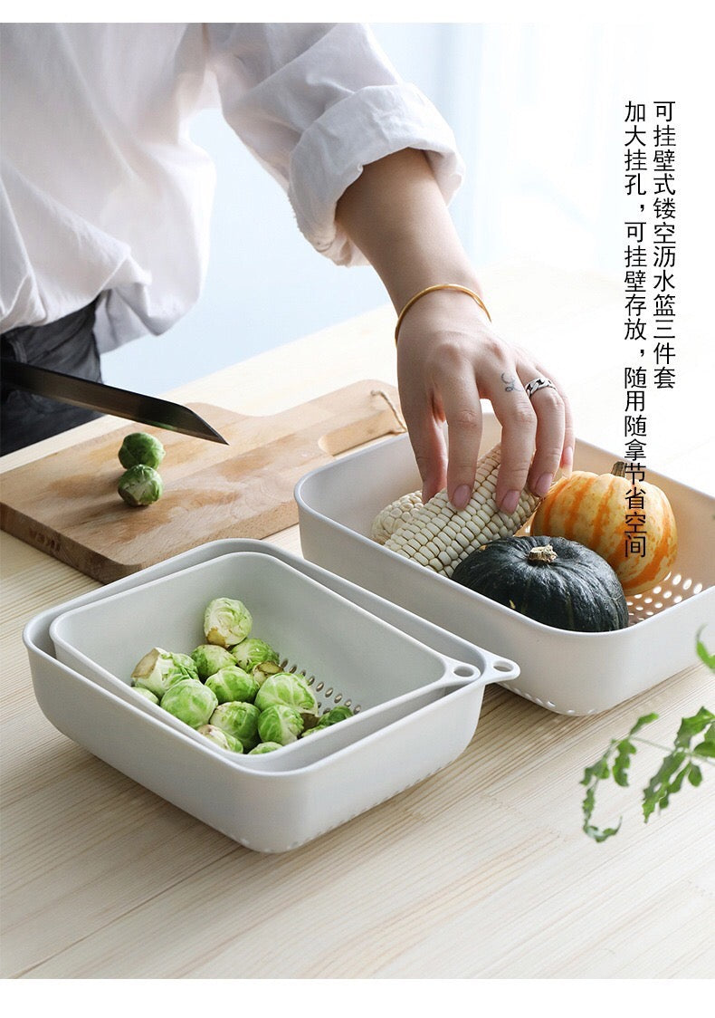日式厨房果蔬收纳篮三件套