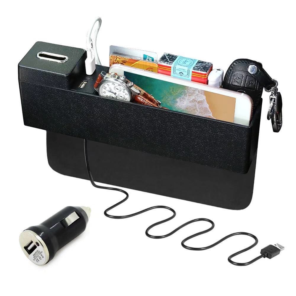 Car Seat Gap Charger Multifunctional Storage Box Black