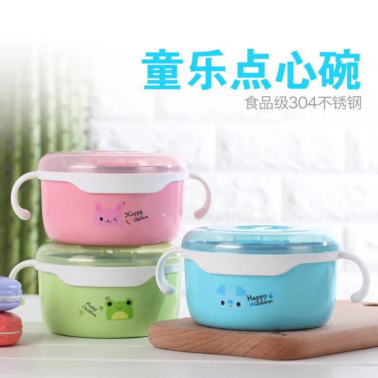Bestselling Eco-friendly 304 Stainless Steel Drop-resistant Kids' Double-handled Bowl 620ml